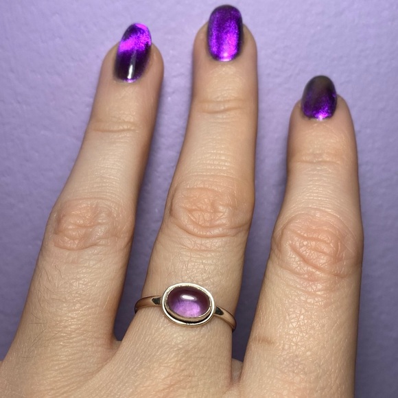 AMETHYST CABOCHON IN 925 STERLING SILVER RING - Picture 6 of 13